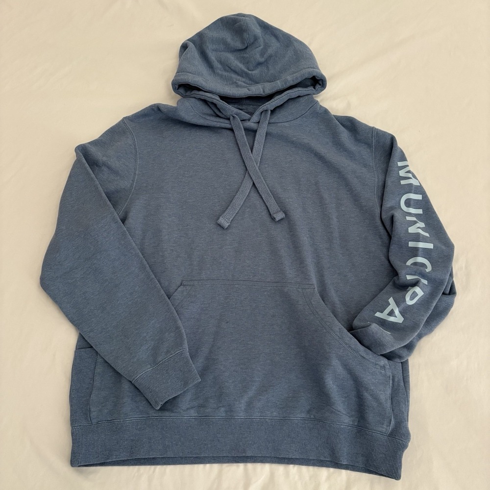 Municipal Hoodie Men's Size Medium Blue Pullover Sweatshirt Cotton Classic Baggy